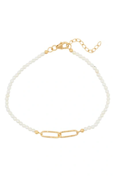 Argento Vivo Sterling Silver Imitation Pearl & Chain Link Bracelet In Gold