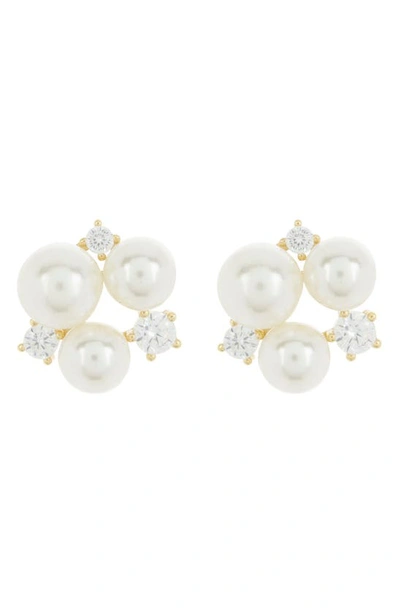 Argento Vivo Sterling Silver Imitation Pearl & Crystal Cluster Stud Earrings In White