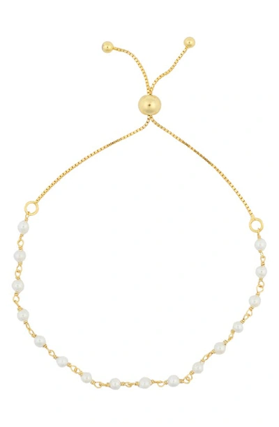 Argento Vivo Sterling Silver Imitation Pearl Chain Slider Bracelet In Gold