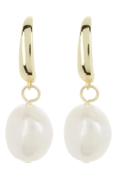 Argento Vivo Sterling Silver Imitation Pearl Dangle Hoop Earrings In Gold