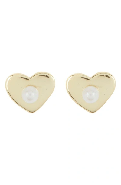 Argento Vivo Sterling Silver Imitation Pearl Heart Stud Earrings In Gold
