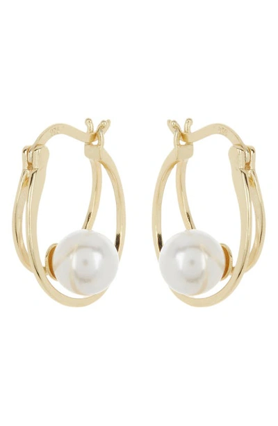 Argento Vivo Sterling Silver Imitation Pearl Open Hoop Earrings In Gold