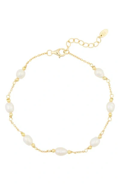 Argento Vivo Sterling Silver Imitation Pearl Station Chain Bracelet In Gold