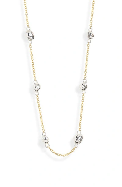 Argento Vivo Sterling Silver Nugget Station Necklace In Gold/ Silver