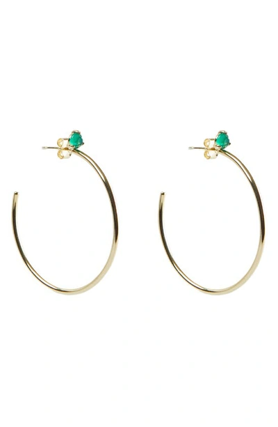 Argento Vivo Semiprecious Stone Hoop Earrings In Gold/ Green
