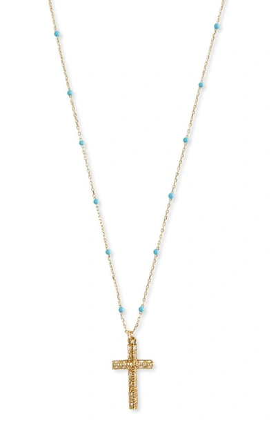 Argento Vivo Turquoise Station Cross Pendant Necklace In Gold