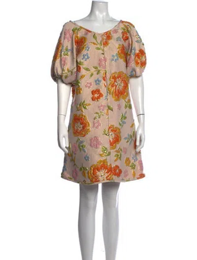 Pre-owned Arianne Elmy Floral Print Mini Dress In Metallic/pink
