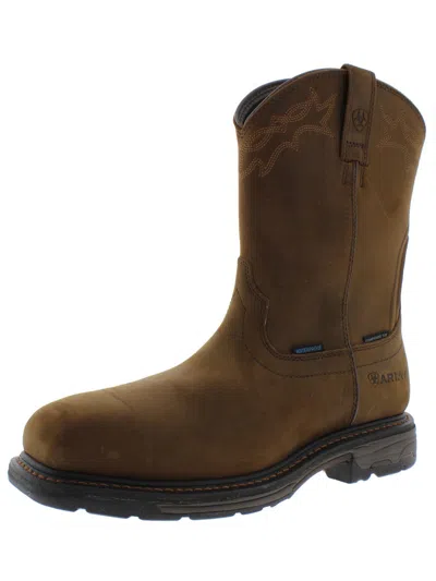 Ariat Workhog Wllington H2o Mens Leather Composite Toe Work Boots In Brown
