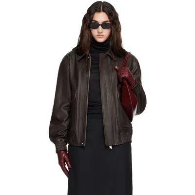 Arma Brown Bari Vintage Leather Jacket In Gray