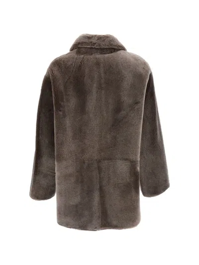 Arma Shearling Patch-pocket Coat In Gray