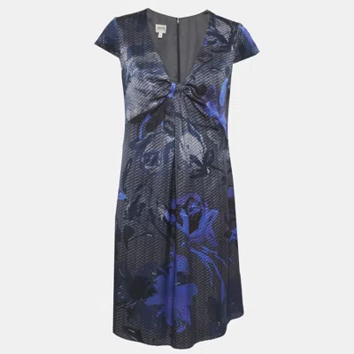 Pre-owned Armani Collezioni Blue Printed Satin Short Dress M