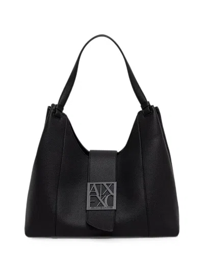 Armani Exchange Logo-plaque Pebbled Tote Bag In Black