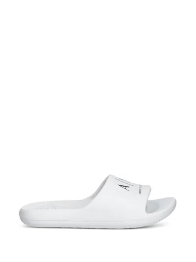 Armani Exchange Logo-print Open-toe Slides In White