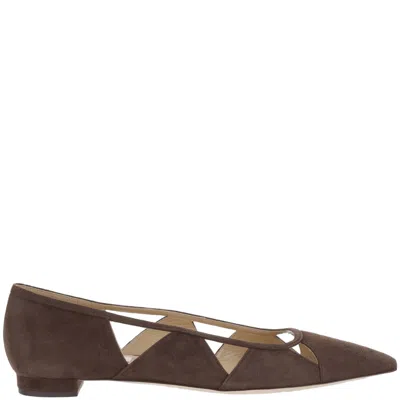Arteana Savona Suede Flats With Geometric Cutouts And Tapered Toe In Brown