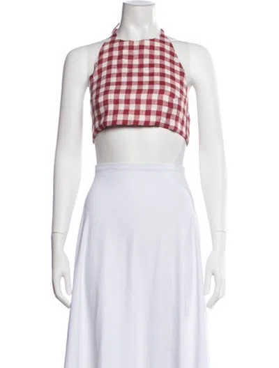 Pre-owned Asceno Linen Plaid Print Crop Top In White
