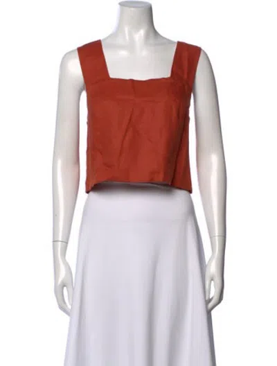 Pre-owned Asceno Linen Square Neckline Crop Top In Orange