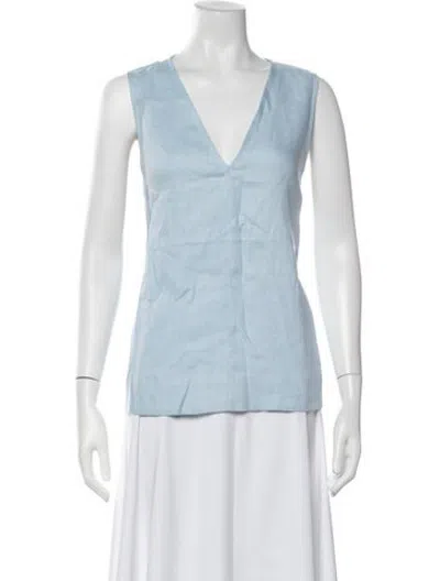 Pre-owned Asceno Linen V-neck Top In Blue