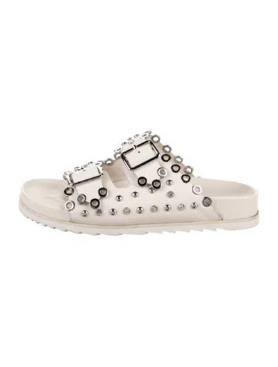 Pre-owned Ash Leather Crystal Embellishments Slides In Neutrals
