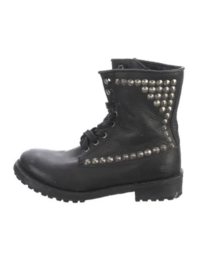 Pre-owned Ash Leather Studded Accents Combat Boots In Black