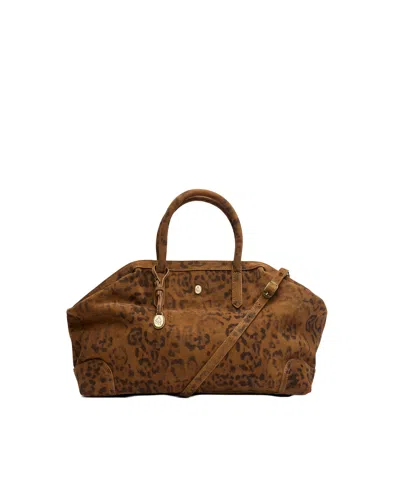 Ash Leopard Print Jaqueline Suede Shoulder Bag In Brown
