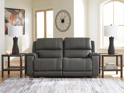 Ashley 5z-harrenhurst 2-piece Leather Dual Power Reclining Modular Loveseat In Anchor