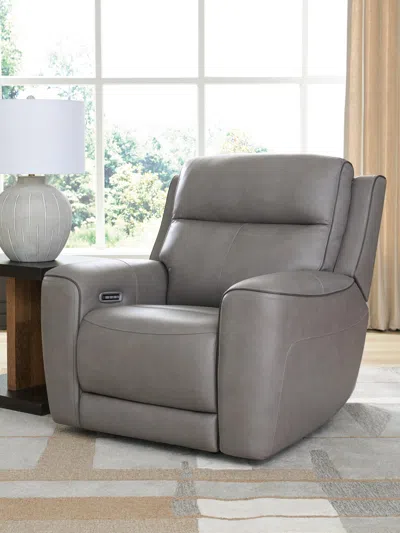 Ashley 5z-relaxation Dual Power Leather Recliner Leather In Coin