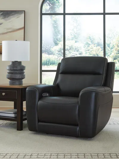 Ashley 5z-relaxation Dual Power Leather Recliner In Onyx