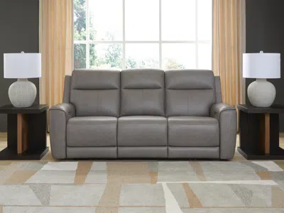 Ashley 5z-relaxation Dual Power Leather Reclining Sofa Leather In Coin