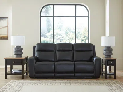 Ashley 5z-relaxation Dual Power Leather Reclining Sofa In Onyx
