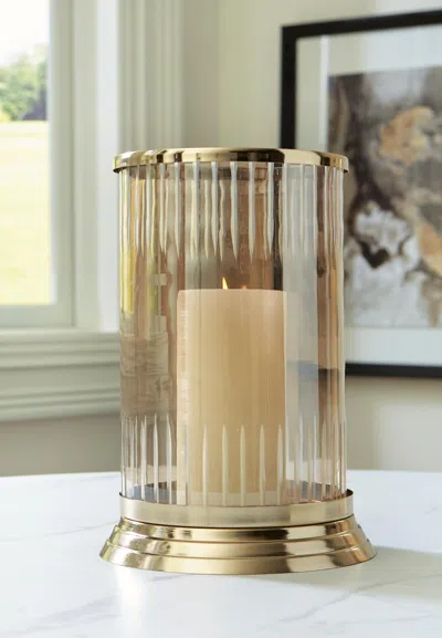 Ashley Aavinson Candle Holder In Amber/gold Finish