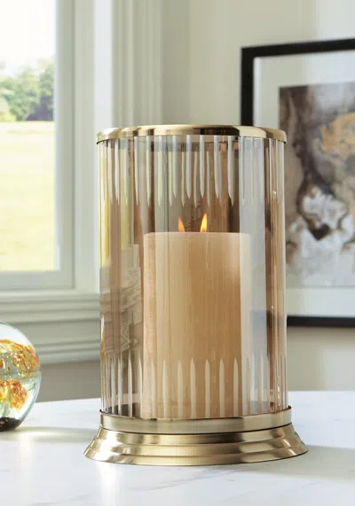 Ashley Aavinson Tall Candle Holder In Amber/gold Finish