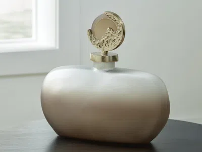 Ashley Acario Frosted Glass Jar In Taupe/gold Finish