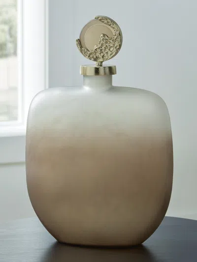 Ashley Acario Frosted Glass Tall Jar In Taupe/gold Finish