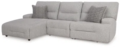 Ashley Acklen Place 3-piece Next-gen Nuvella™ Performance Fabric Dual Power Reclining Modular Sectional In Pewter