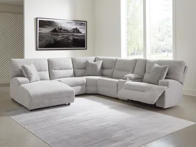 Ashley Acklen Place Next-gen Nuvella™ Performance Fabric Dual Power Reclining Modular Sectional With Chaise In Pewter
