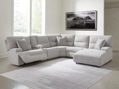 Ashley Acklen Place Next-gen Nuvella™ Performance Fabric Dual Power Reclining Modular Sectional With Chaise In Pewter
