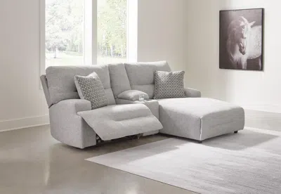 Ashley Acklen Place Next-gen Nuvella™ Performance Fabric Dual Power Reclining Modular Sofa With Chaise In Pewter