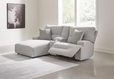 Ashley Acklen Place Next-gen Nuvella™ Performance Fabric Dual Power Reclining Modular Sofa With Chaise In Pewter