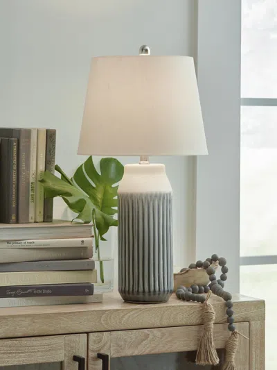 Ashley Afener Table Lamp (set Of 2) In Blue/beige