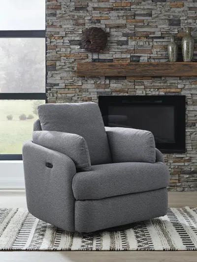 Ashley Alainmont Next-gen Nuvella™ Performance Fabric Power Swivel Recliner In Salt And Pepper
