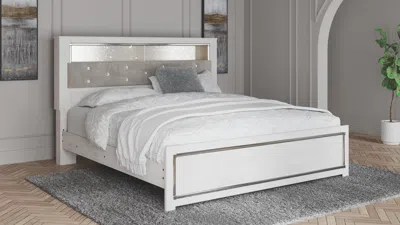 Ashley Altyra King Panel Bed With Upholstered Bookcase Headboard In White