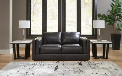 Ashley Amiata Leather Loveseat Leather In Onyx