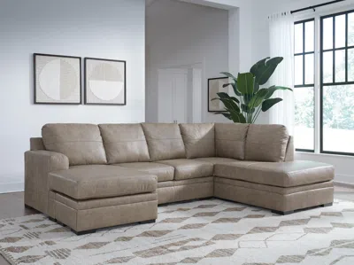 Ashley Amuleto 2-piece Leather Sectional With Chaise Leather In Desert