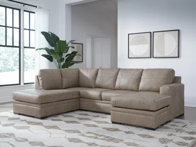 Ashley Amuleto 2-piece Leather Sectional With Chaise Leather In Desert