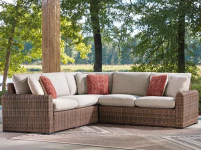 Ashley Angel Island 3-piece Outdoor Sectional In Beige/brown