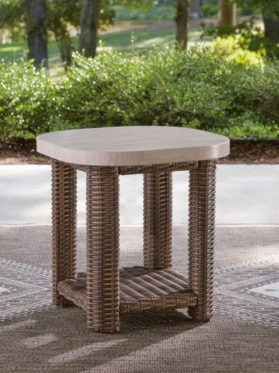 Ashley Angel Island Outdoor End Table In Beige/brown