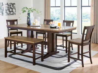 Ashley Anixburg Counter Height Dining Table And 4 Barstools Bench In Light Brown/dark Brown
