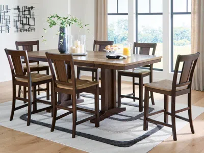 Ashley Anixburg Counter Height Dining Table And 6 Barstools In Light Brown/dark Brown