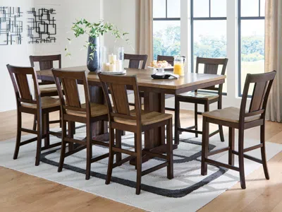 Ashley Anixburg Counter Height Dining Table And 8 Barstools In Light Brown/dark Brown