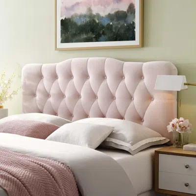 Ashley Annabel Diamond Tufted Velvet Headboard In Pink